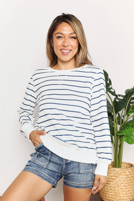 The Striped Long Sleeve Round Neck Top