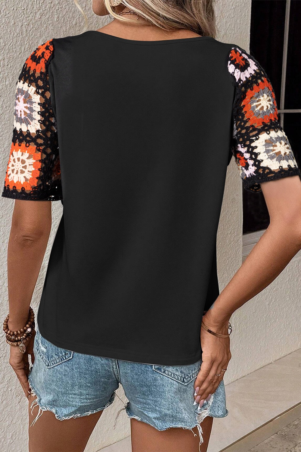 The Geo Round Neck Short Sleeve Blouse