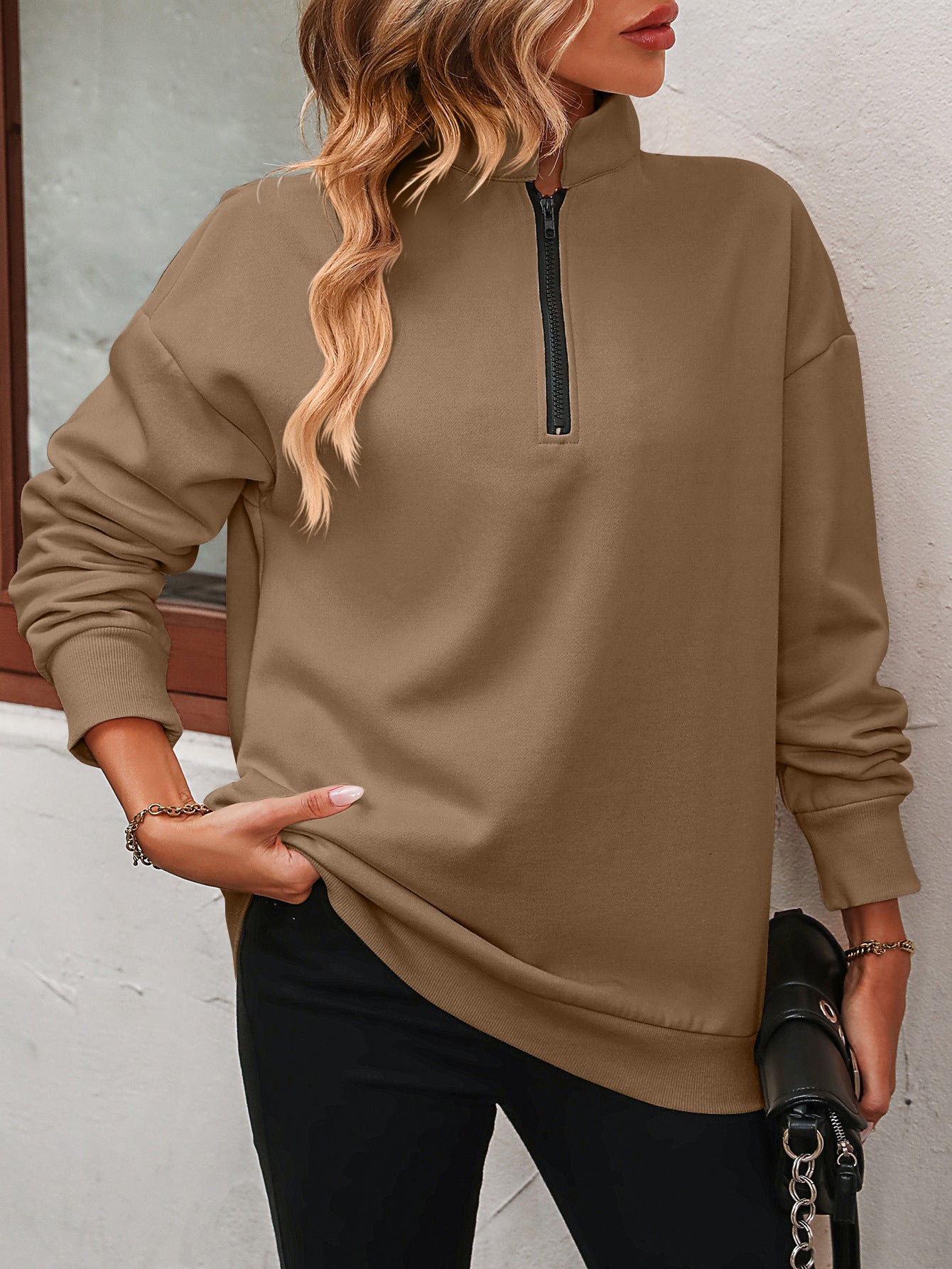 The Zip-Up Dropped Shoulder Sweatshirt