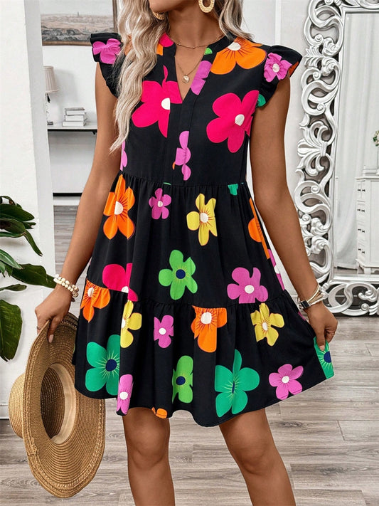 The Pops of Color Notched Cap Sleeve Dress