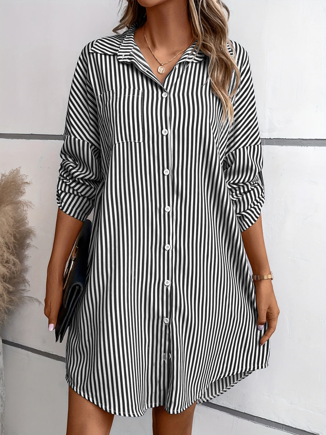 The Striped Mini Shirt Dress