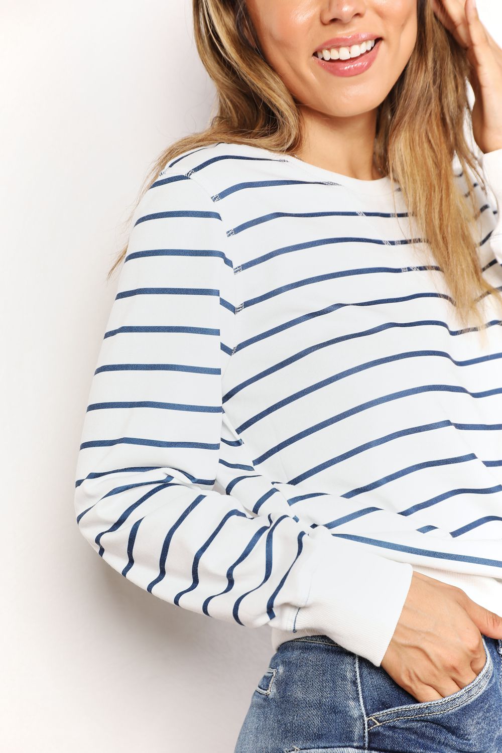 The Striped Long Sleeve Round Neck Top