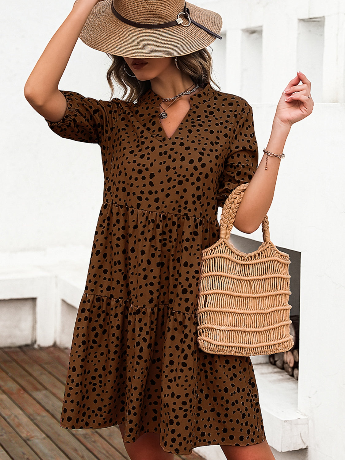 The Notched Half Sleeve Dress