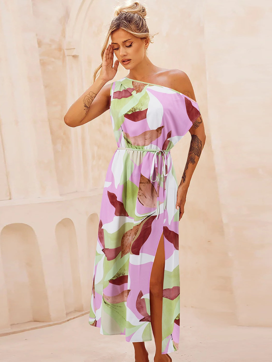 The Printed One Shoulder Dress