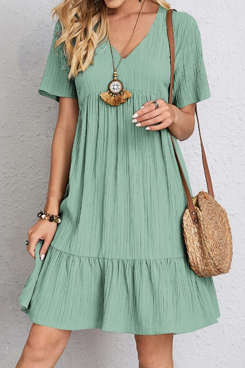 The Ruched V-Neck Short Sleeve Dress