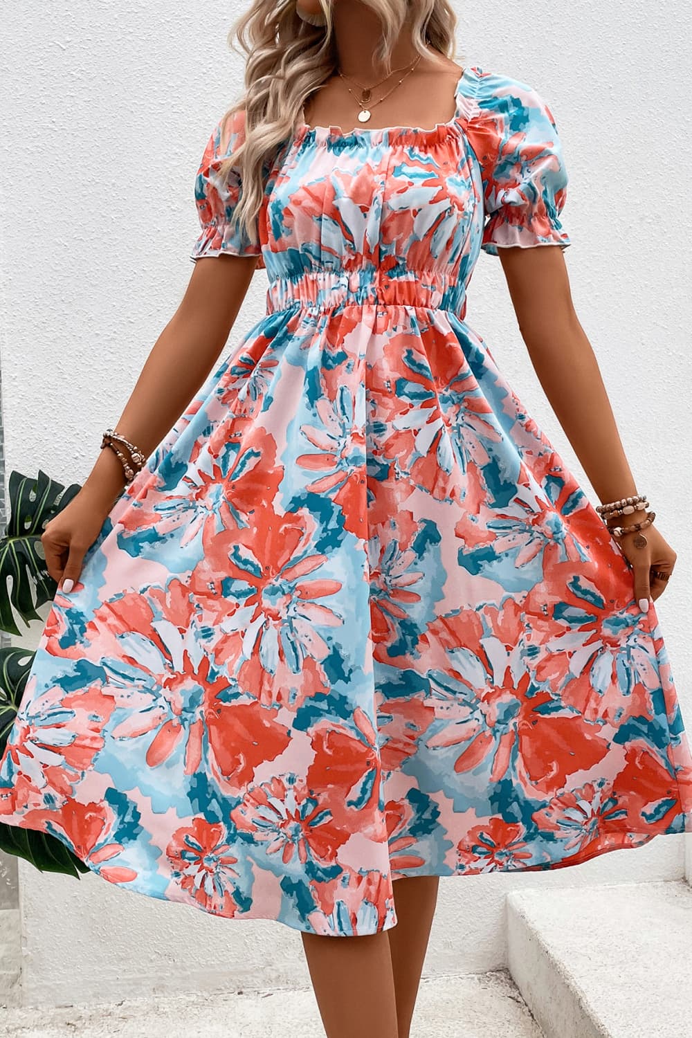 The Colorful Floral Frill Trim Dress