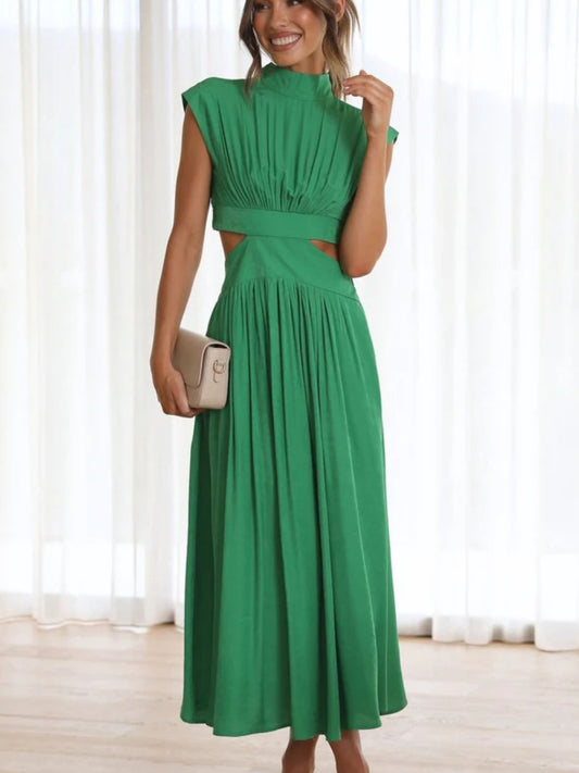 The Cutout Mock Neck Sleeveless Ruched Dress