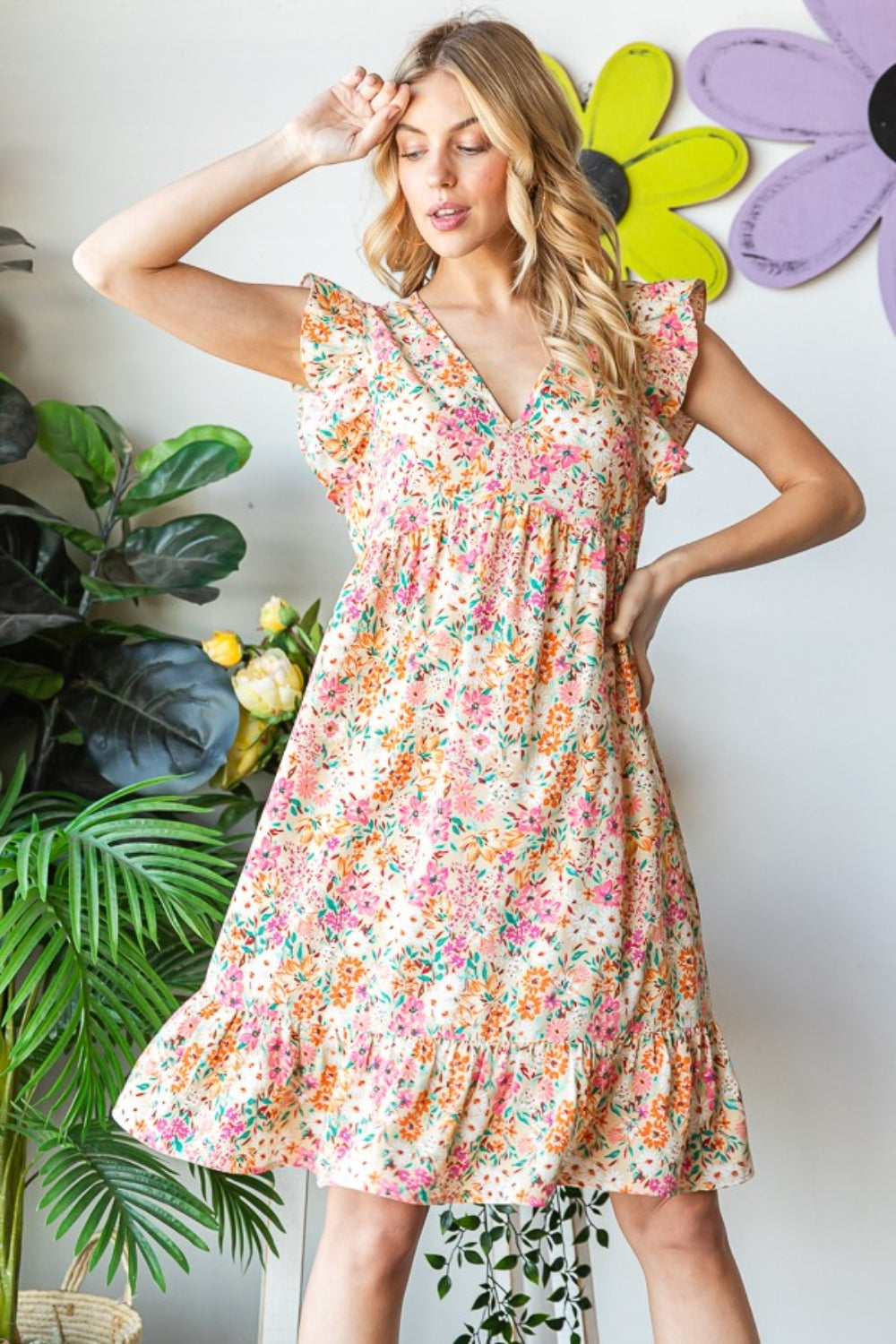 The Floral Ruffled V-Neck Dress