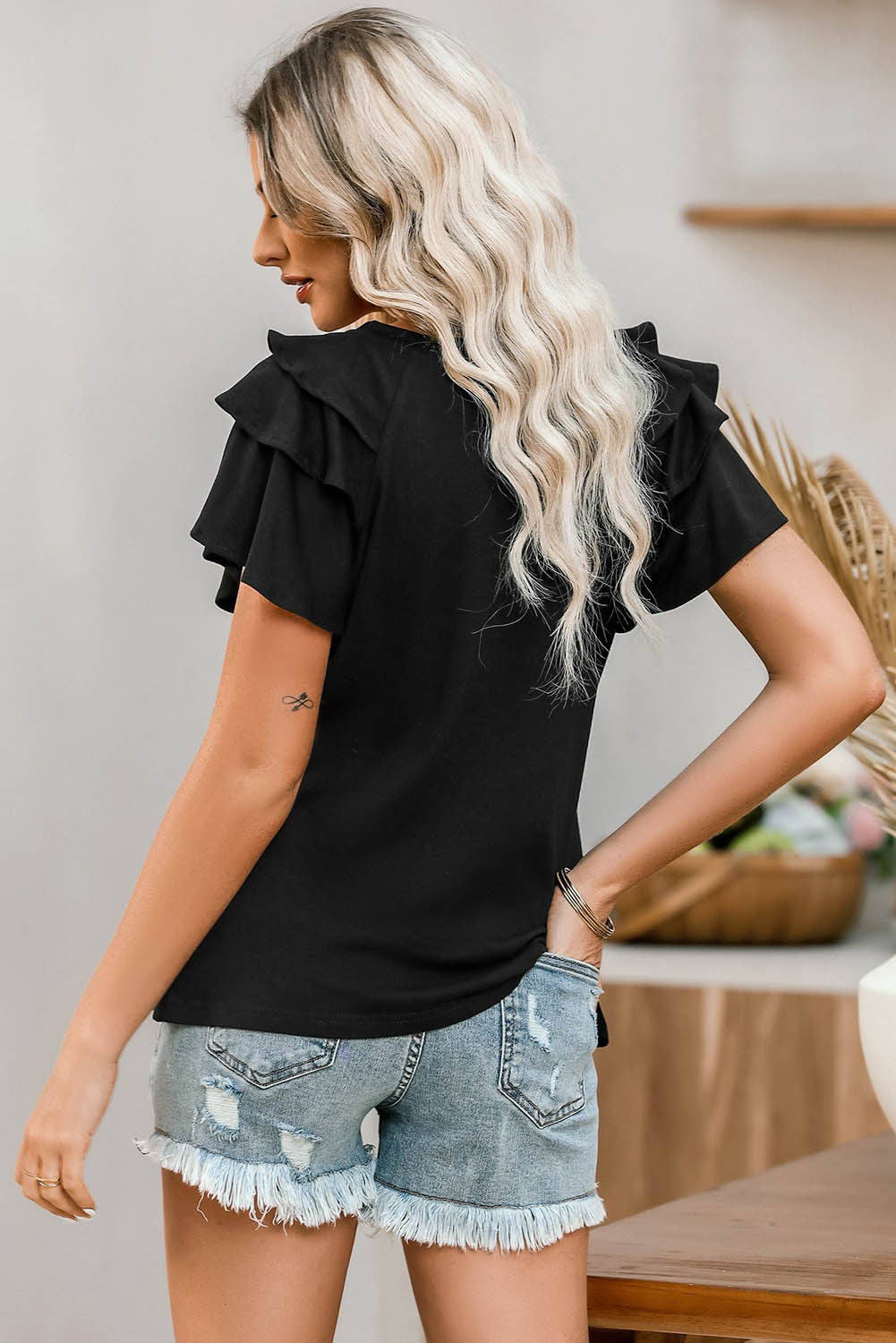 The USA Round Neck Flounce Sleeve Top