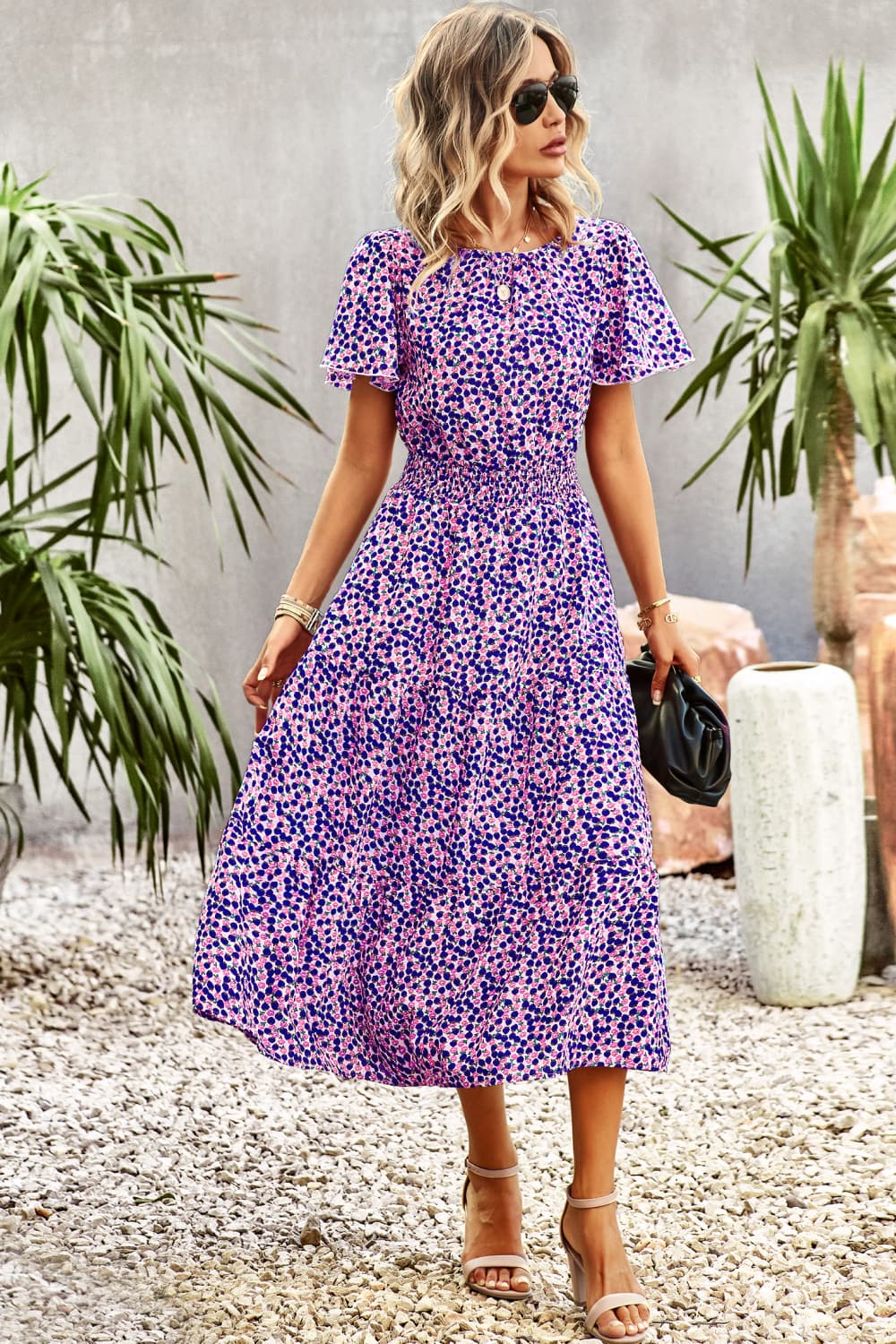 The Bold Floral Puff Sleeve Midi Dress