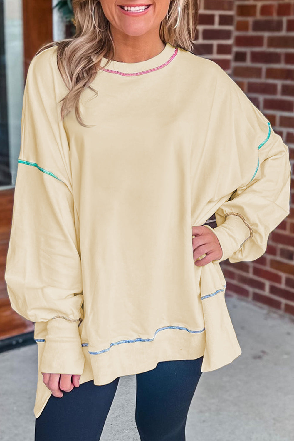 The Color Trim Lantern Sleeve Sweatshirt