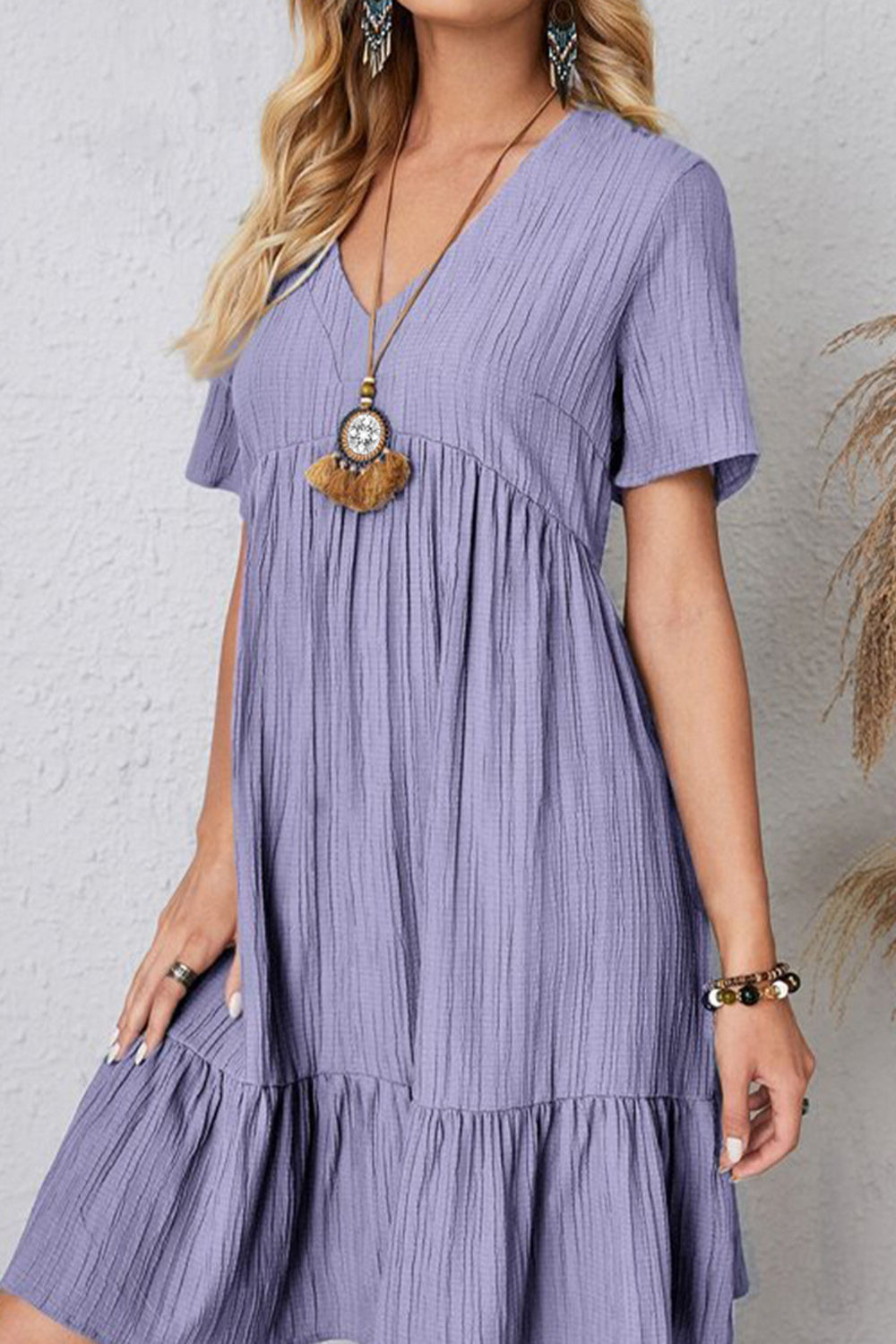 The Ruched V-Neck Short Sleeve Dress