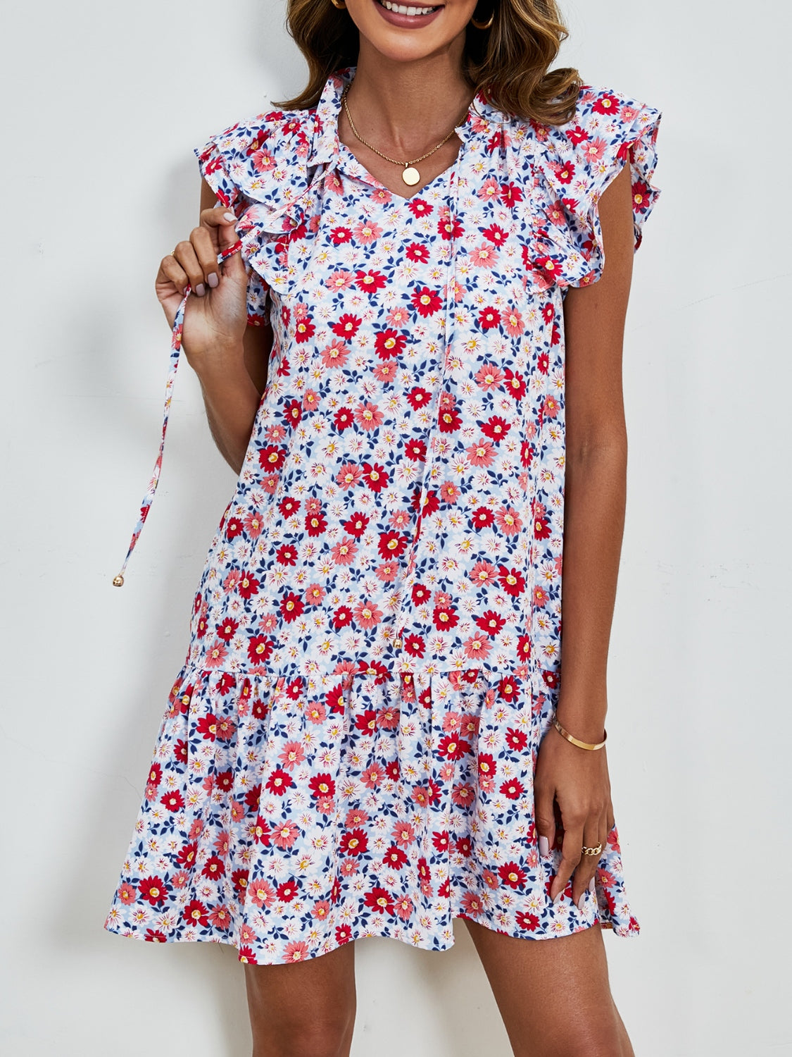 The Floral Cap Sleeve Mini Dress