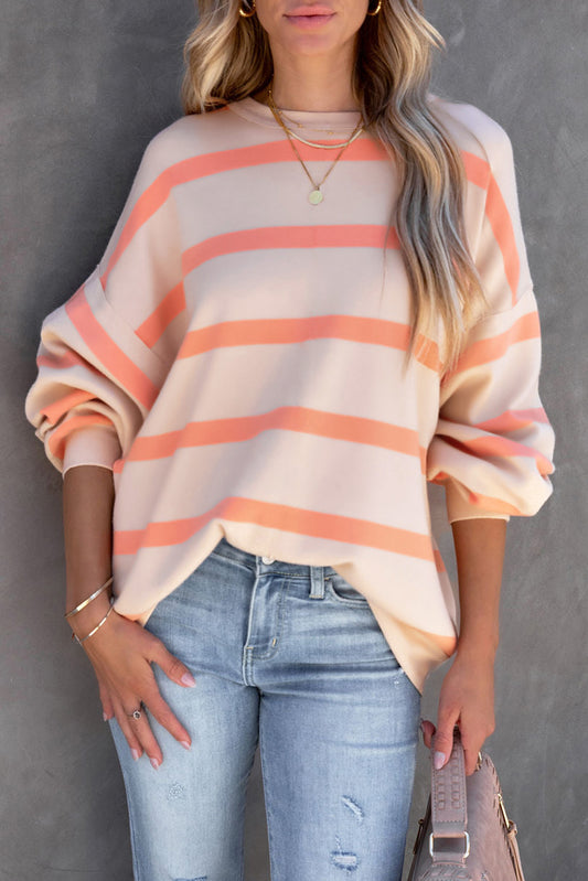 The Striped Round Neck Dropped Shoulder Sweatshirt