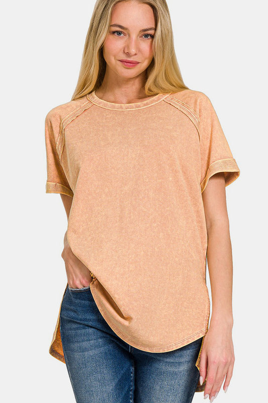 The Heathered Round Neck Short Sleeve Top