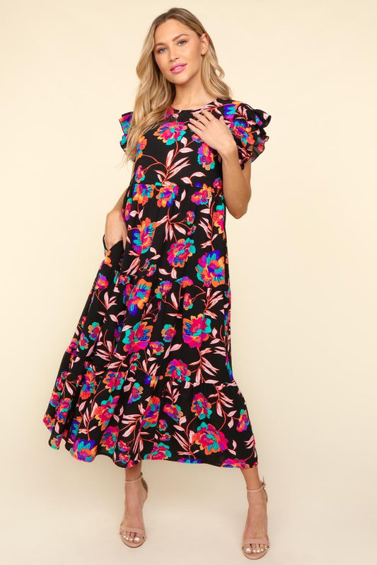 The Floral Flutter Cap Sleeve Dress