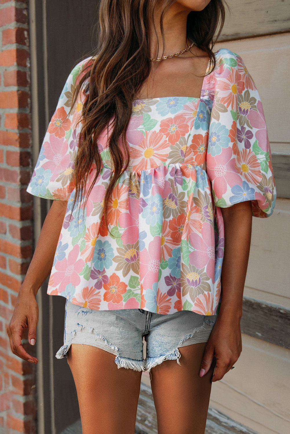 The Floral Square Neck Half Sleeve Blouse