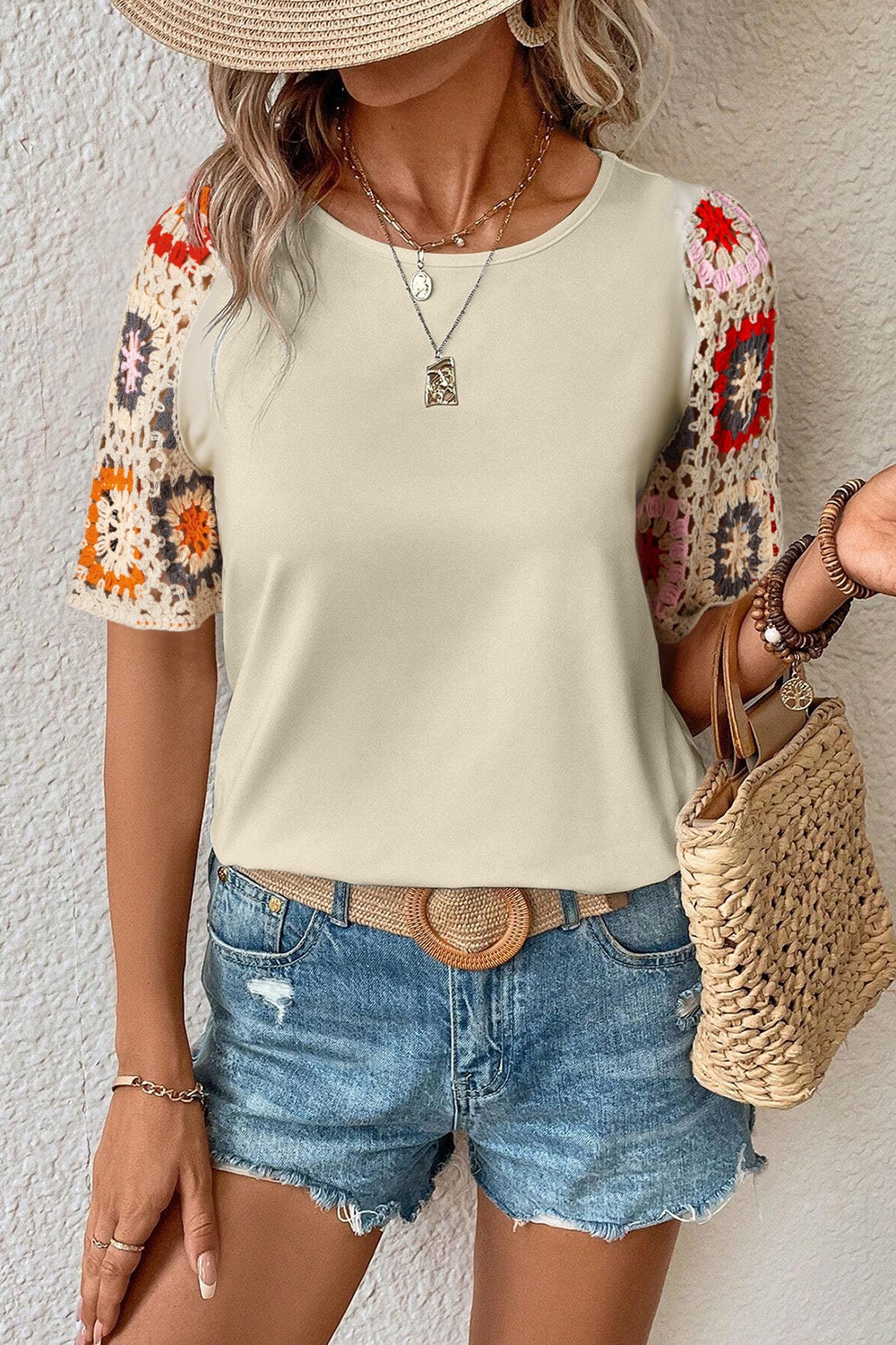 The Geo Round Neck Short Sleeve Blouse