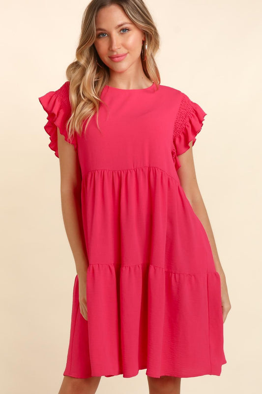 The Smocking Ruffle Short Sleeve Dress with Pockets