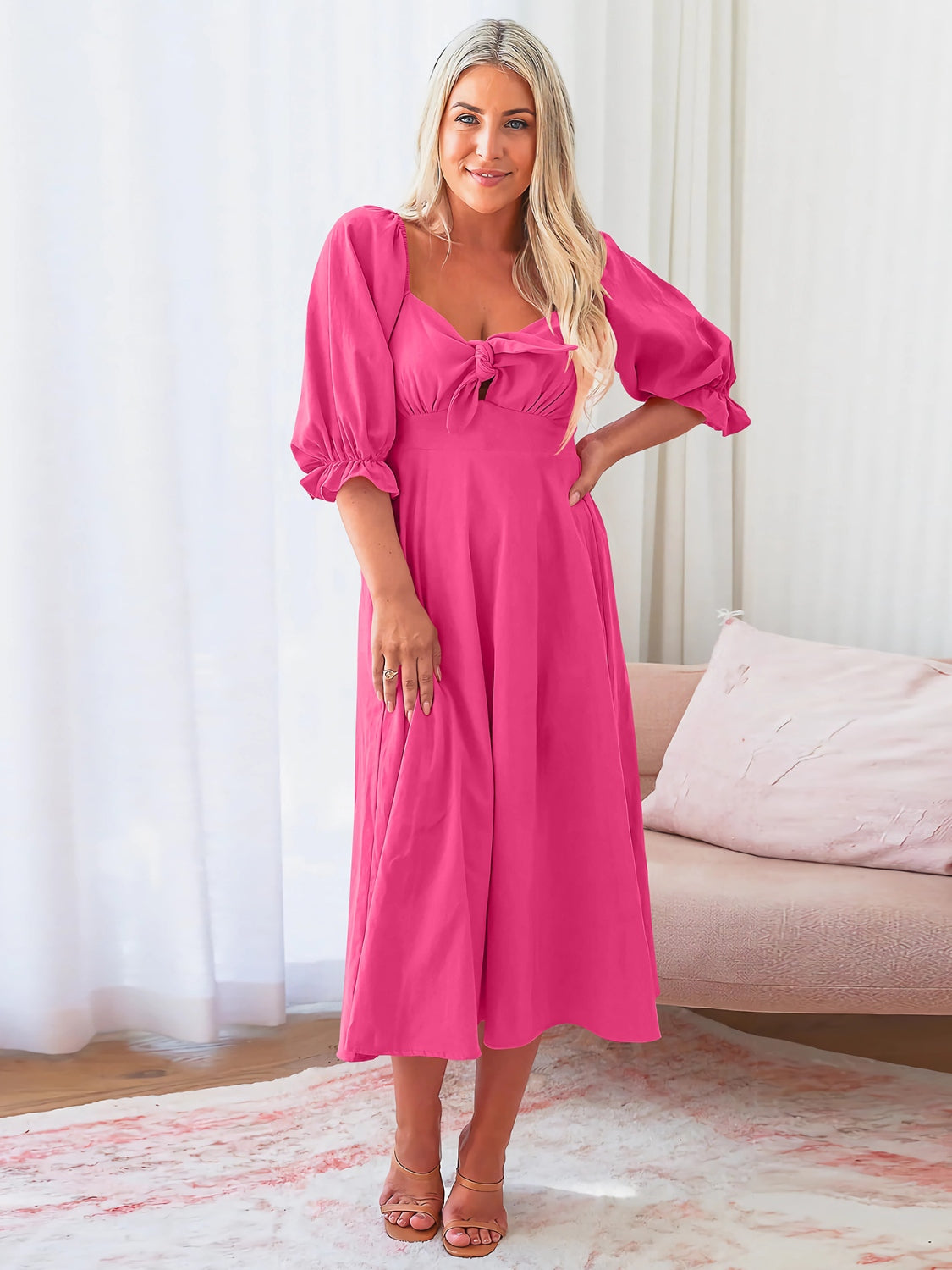 The Sweetheart Neck Flounce Sleeve Midi Dress