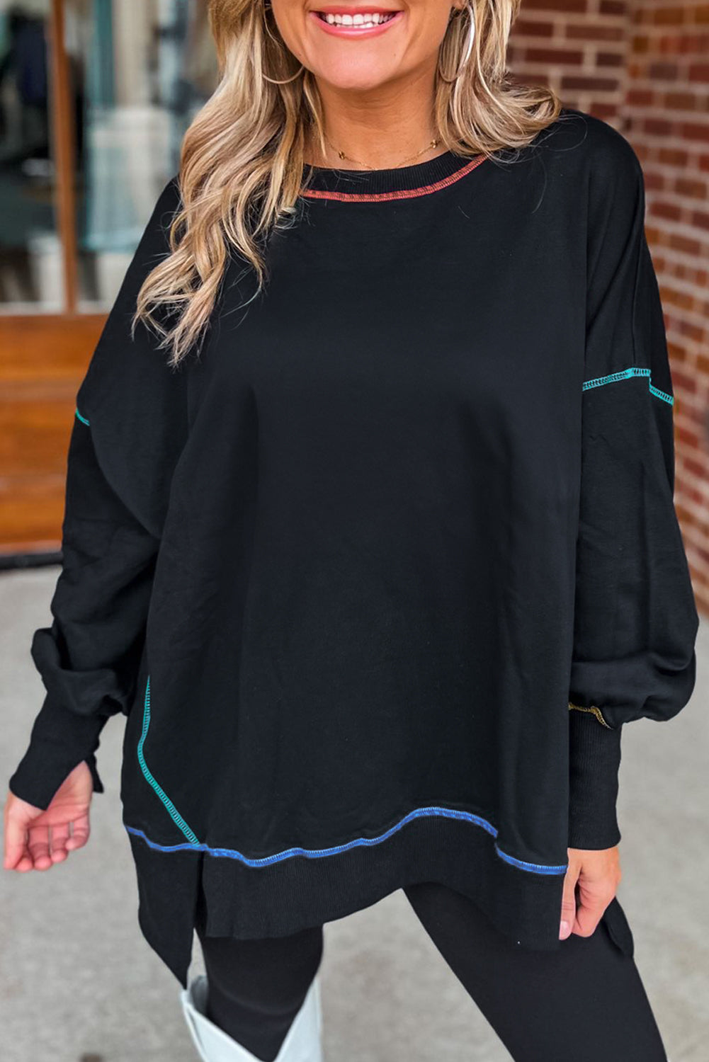 The Color Trim Lantern Sleeve Sweatshirt