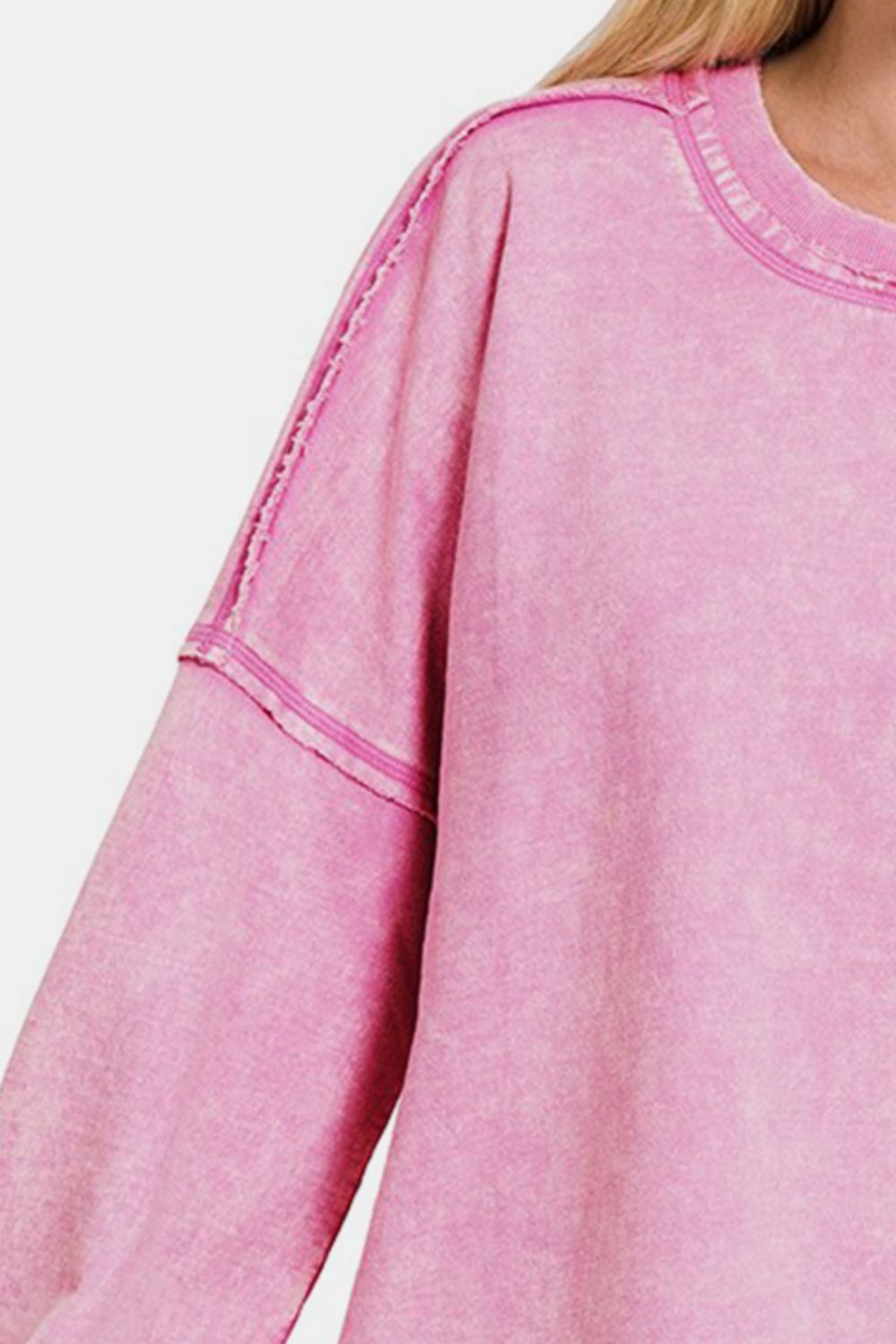 The Mauve Exposed Seam Round Neck Dropped Shoulder Sweatshirt