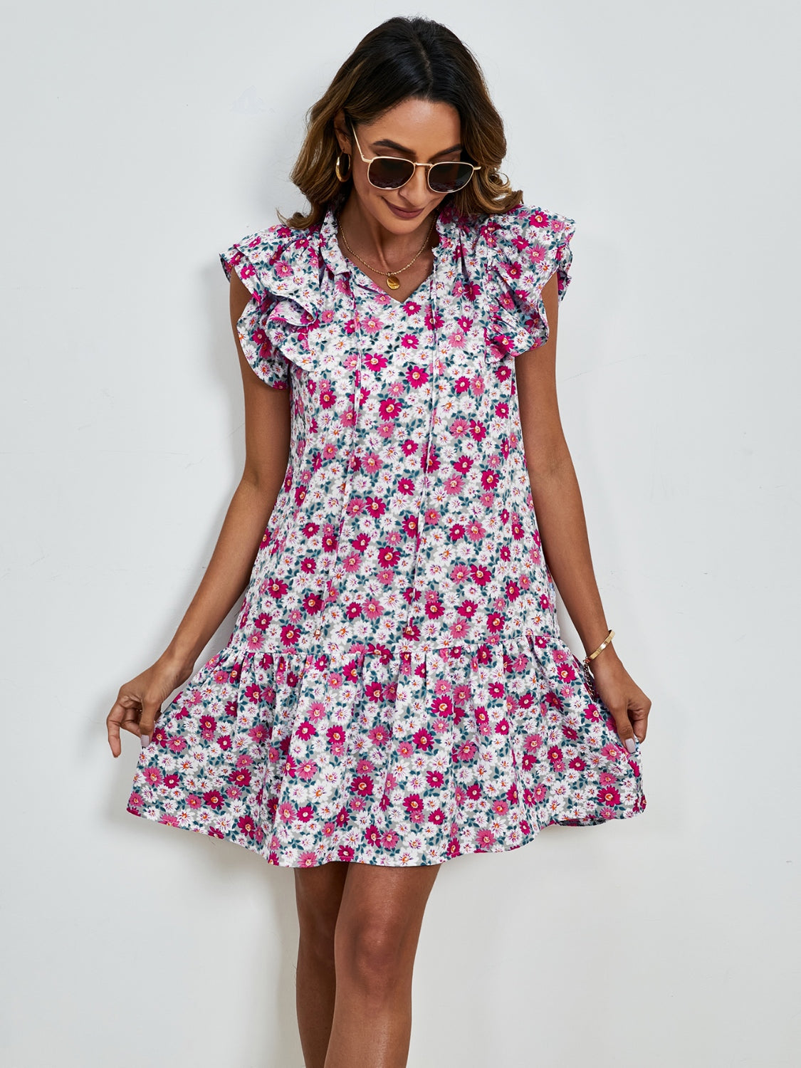 The Floral Cap Sleeve Mini Dress