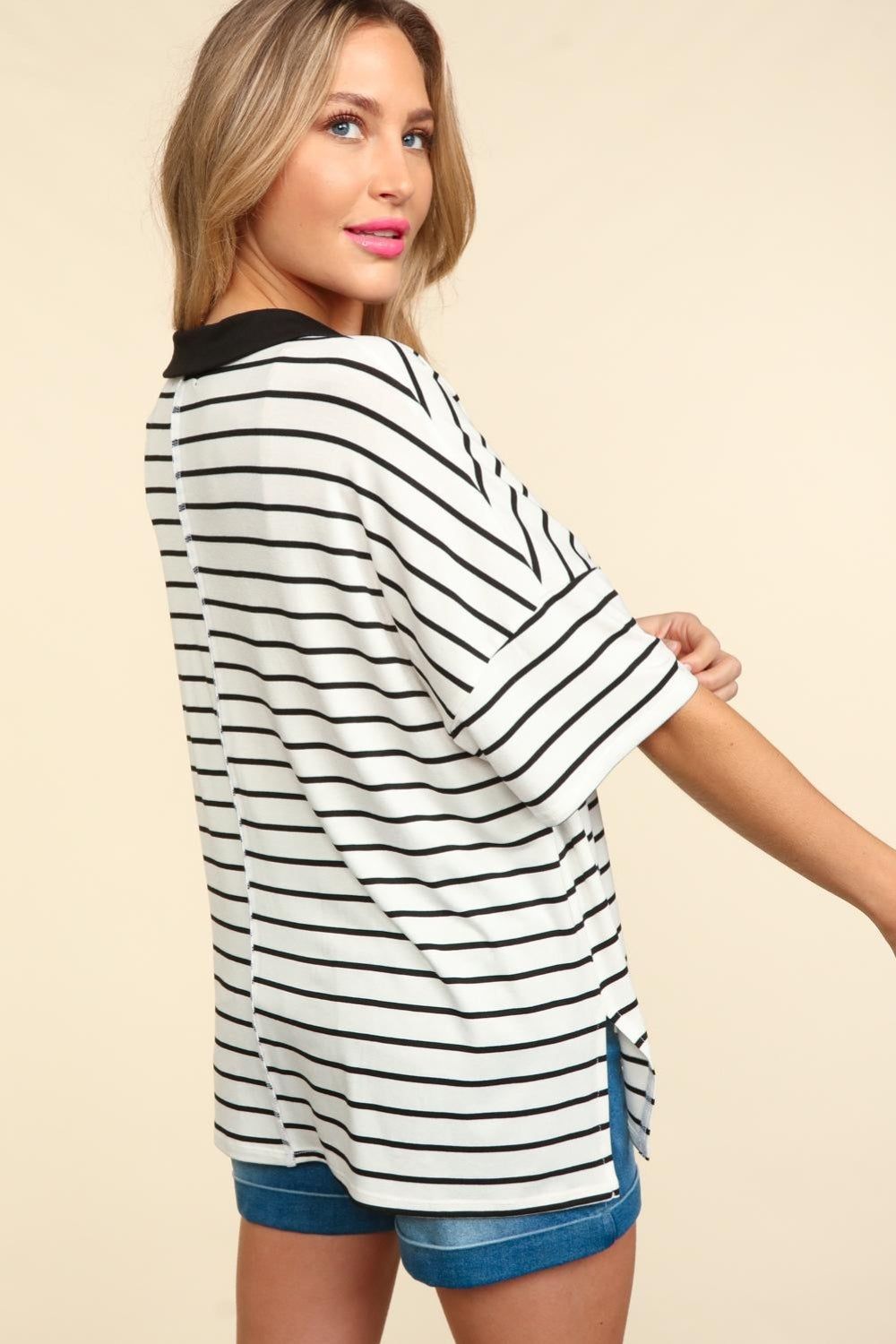 The Striped Dropped Shoulder Half Sleeve T-Shirt