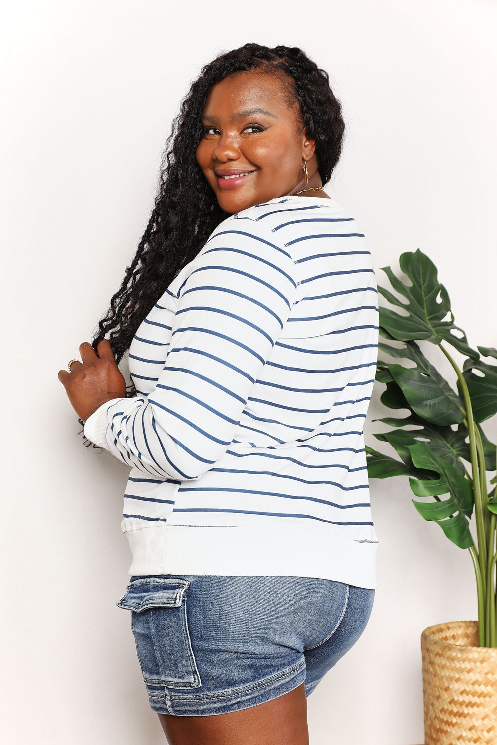 The Striped Long Sleeve Round Neck Top