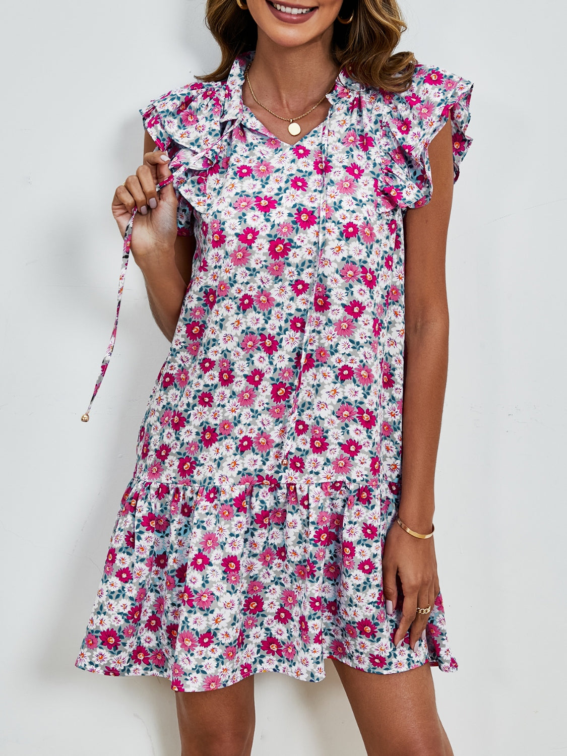 The Floral Cap Sleeve Mini Dress