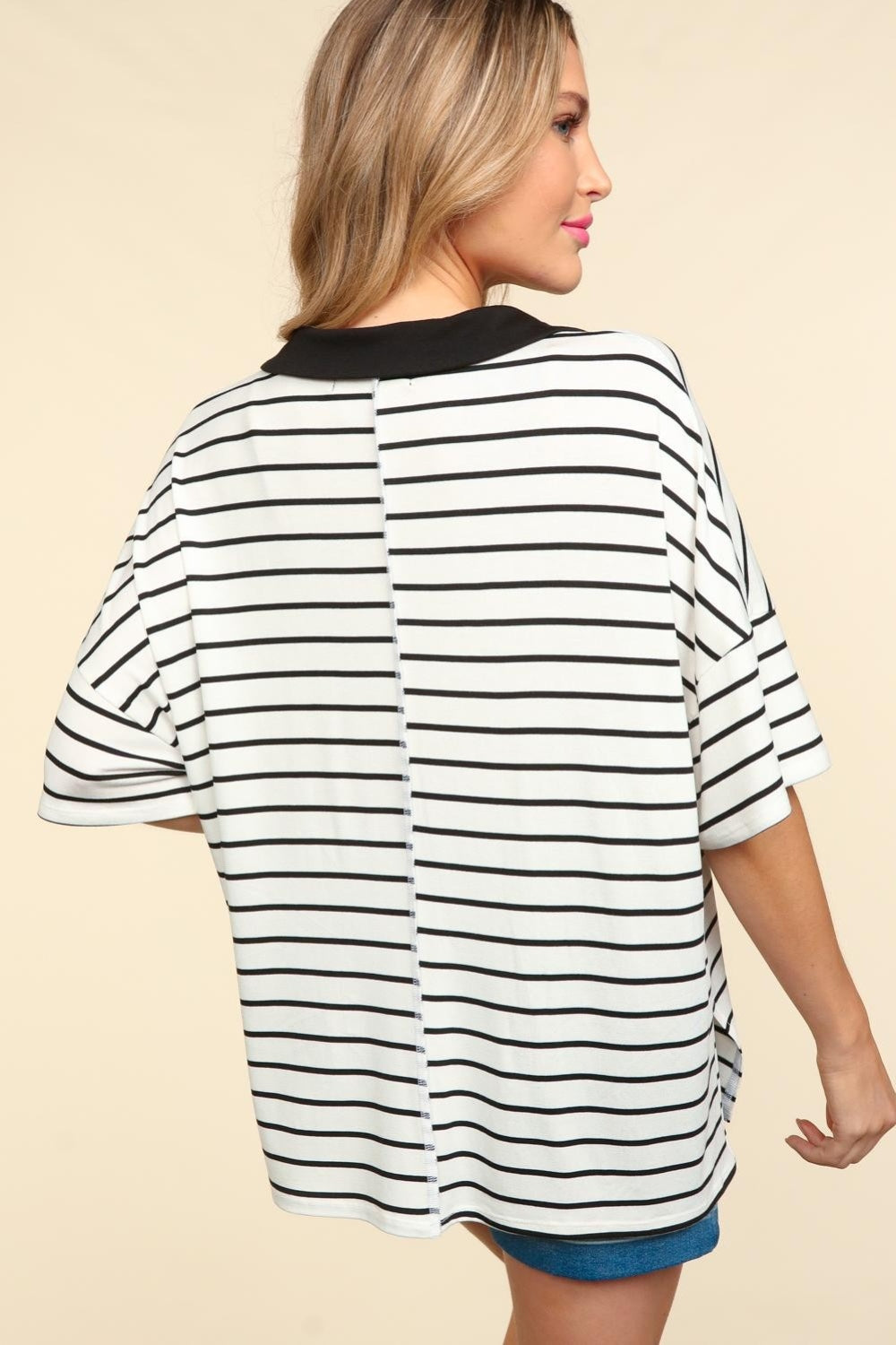 The Striped Dropped Shoulder Half Sleeve T-Shirt