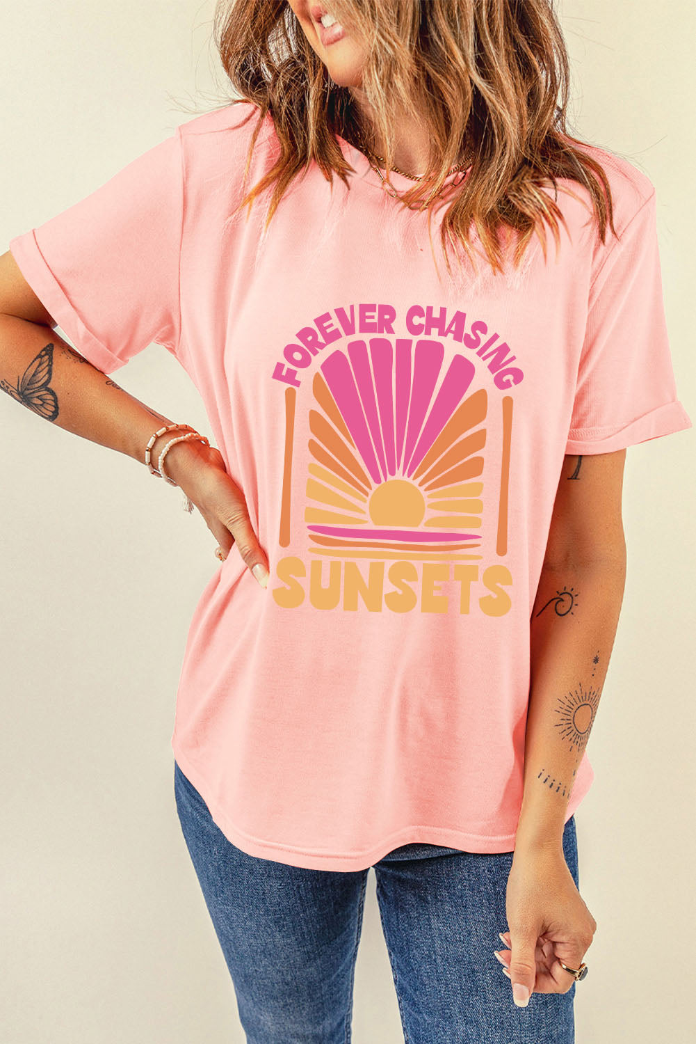 The FOREVER CHASING SUNSETS Round Neck T-Shirt