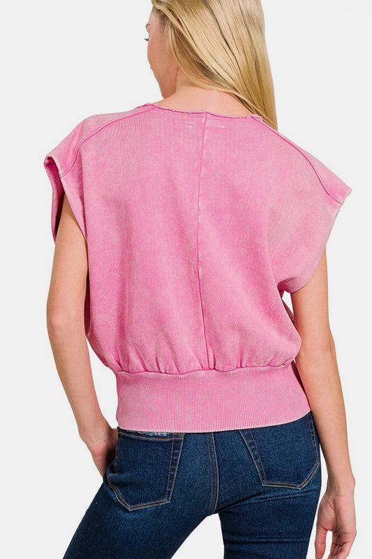 The Washed Boat Neck Bottom Banded Dolman Sleeve Top