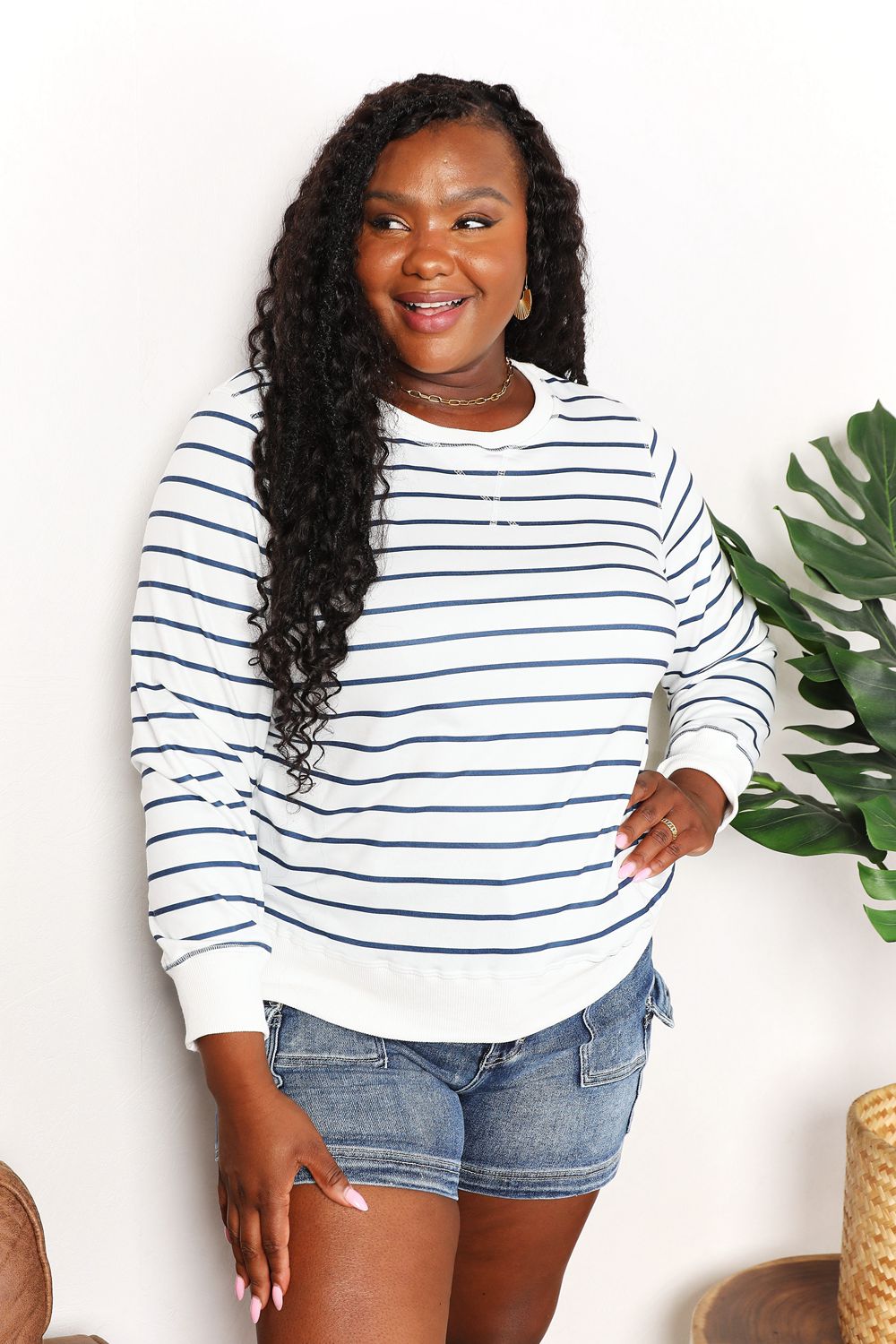 The Striped Long Sleeve Round Neck Top