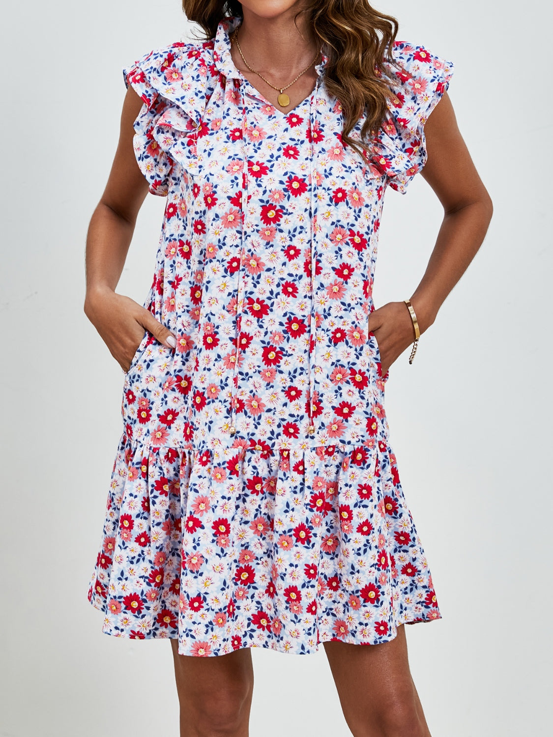 The Floral Cap Sleeve Mini Dress