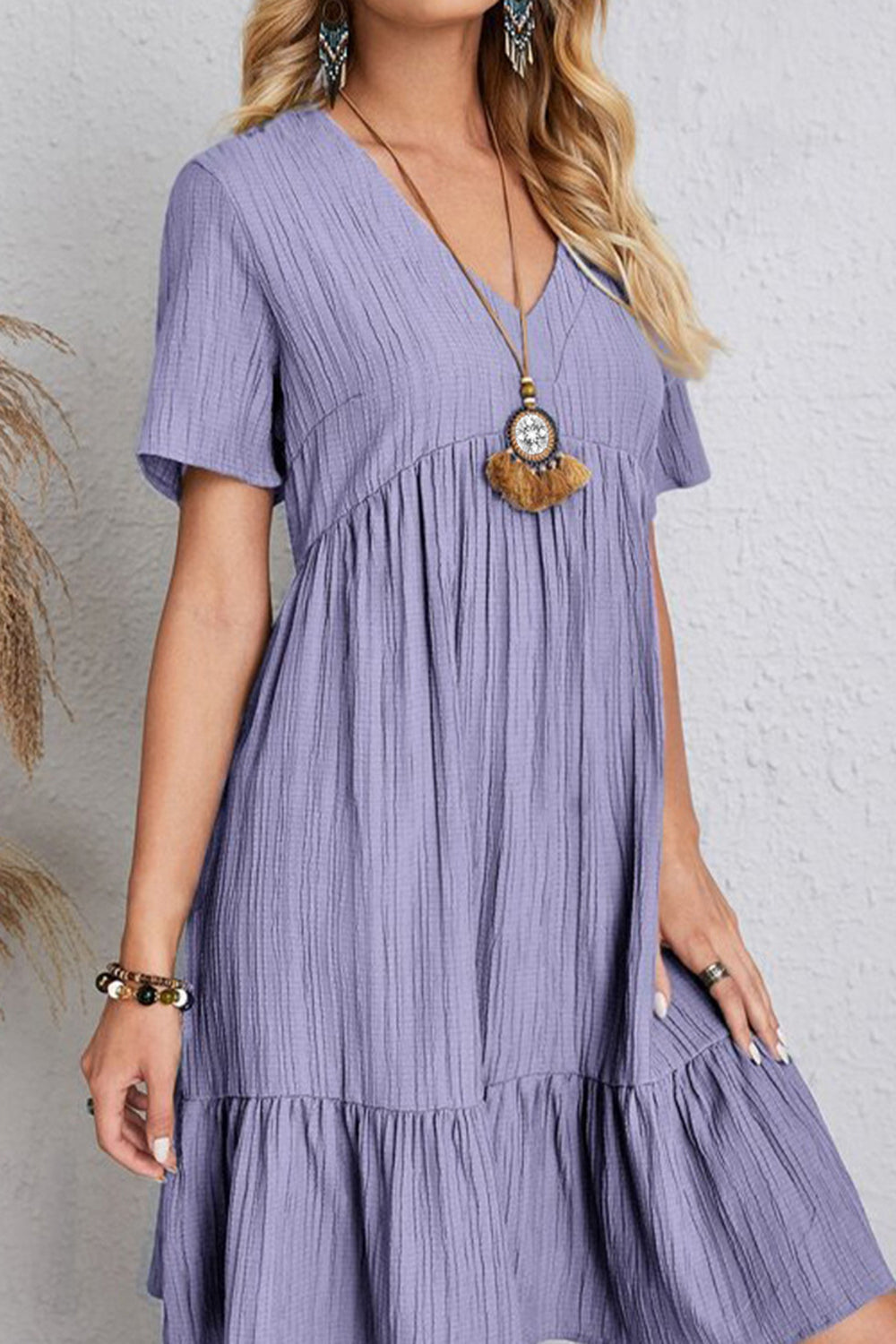 The Ruched V-Neck Short Sleeve Dress