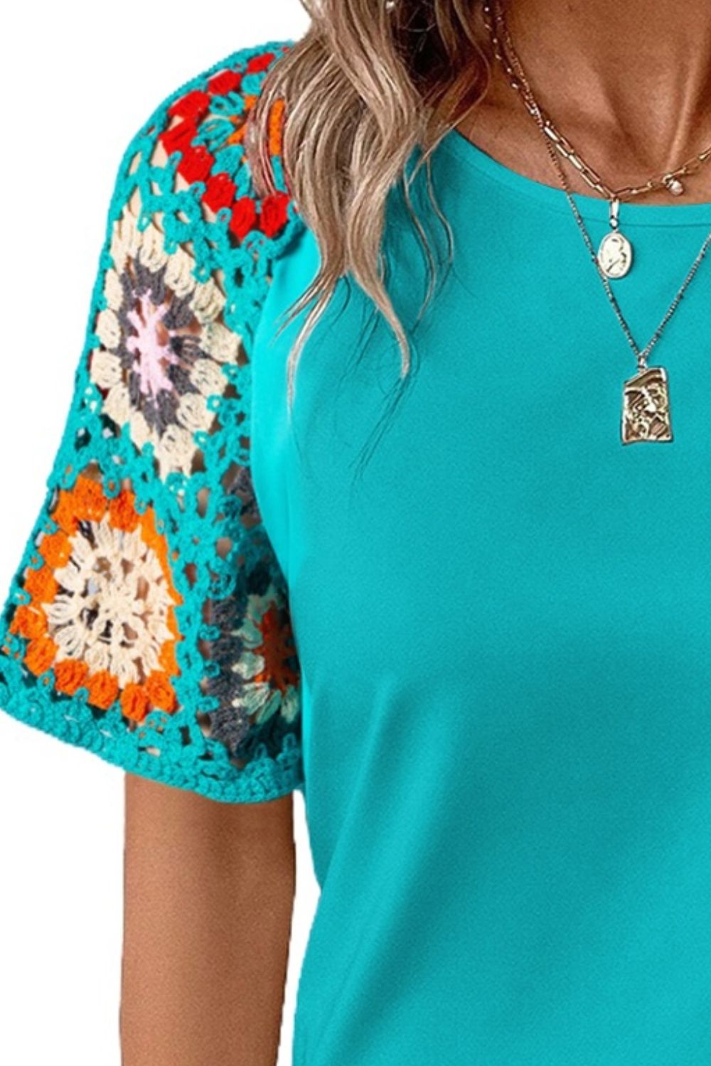 The Geo Round Neck Short Sleeve Blouse