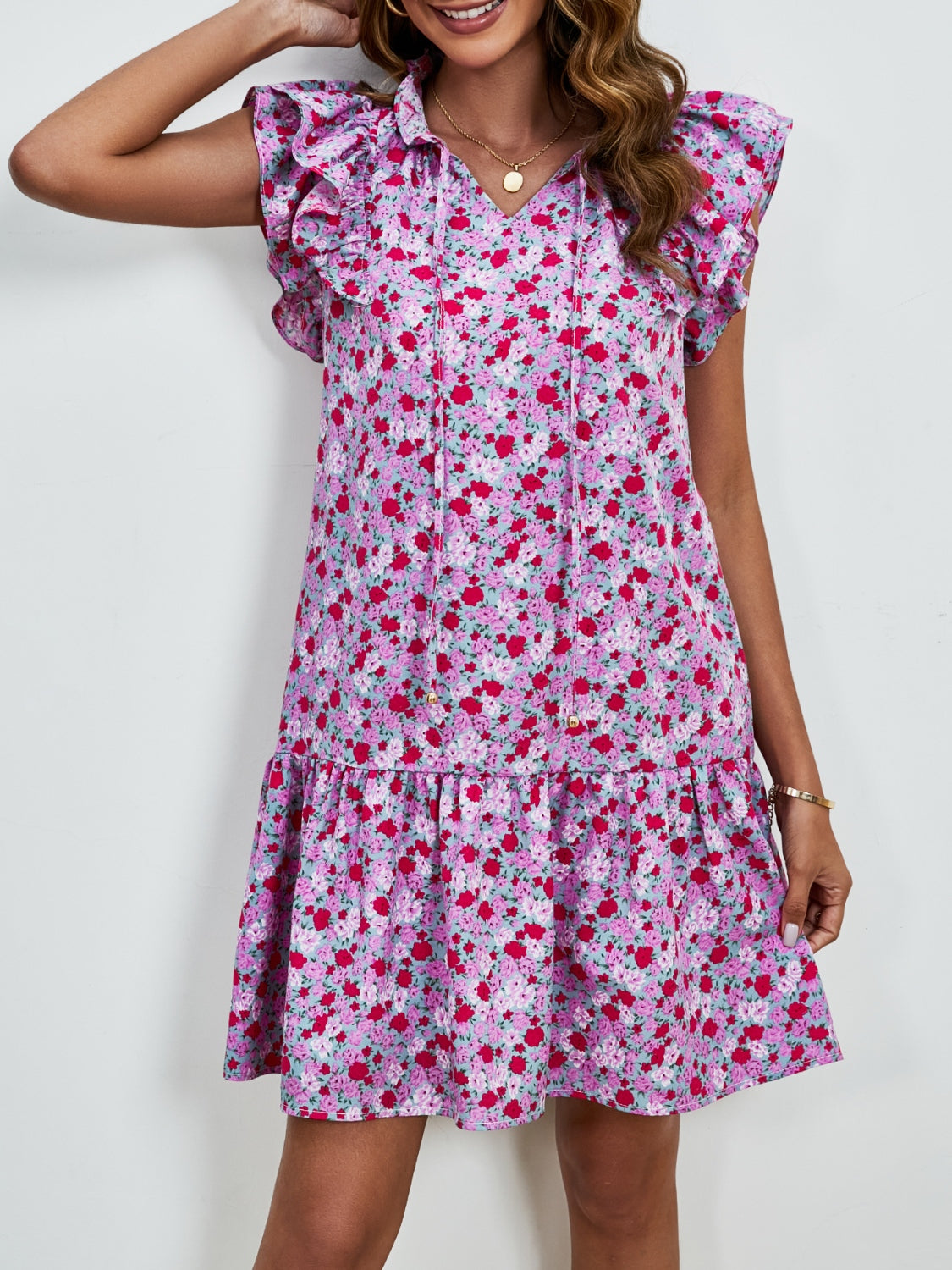 The Floral Cap Sleeve Mini Dress