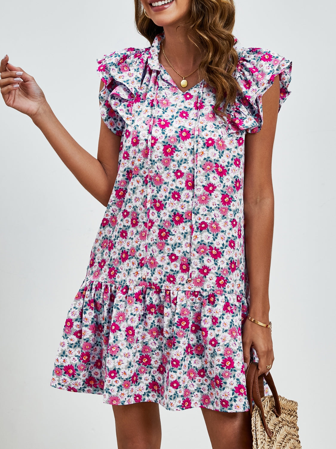 The Floral Cap Sleeve Mini Dress