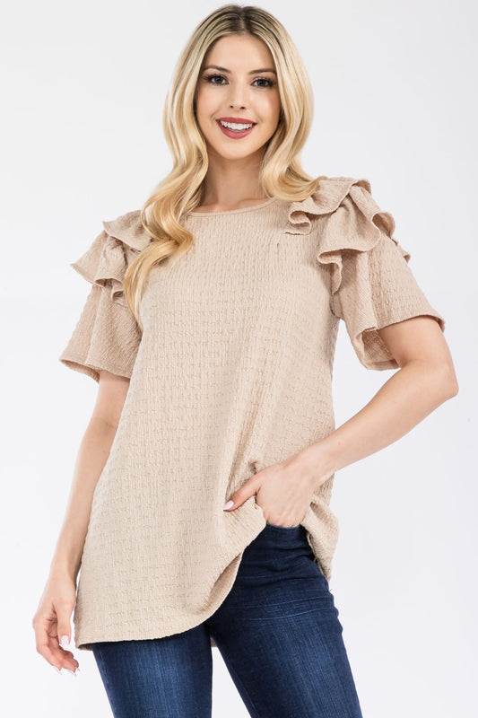 The Ruffle Layered Short Sleeve Texture Top