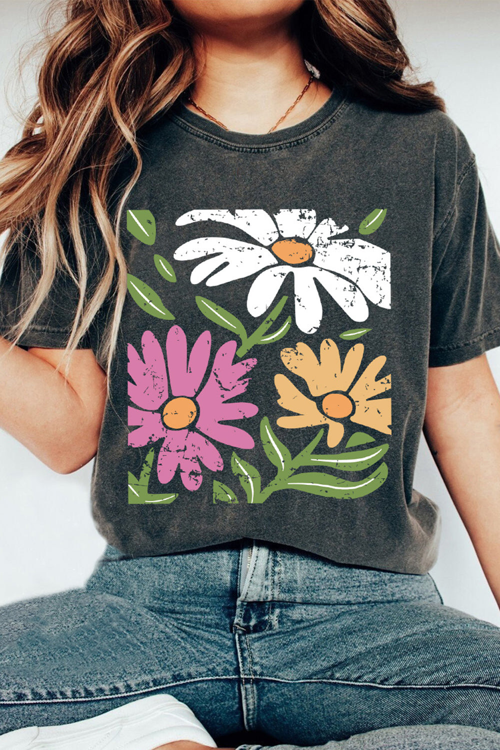 The Flower Graphic Round Neck Short Sleeve T-Shirt