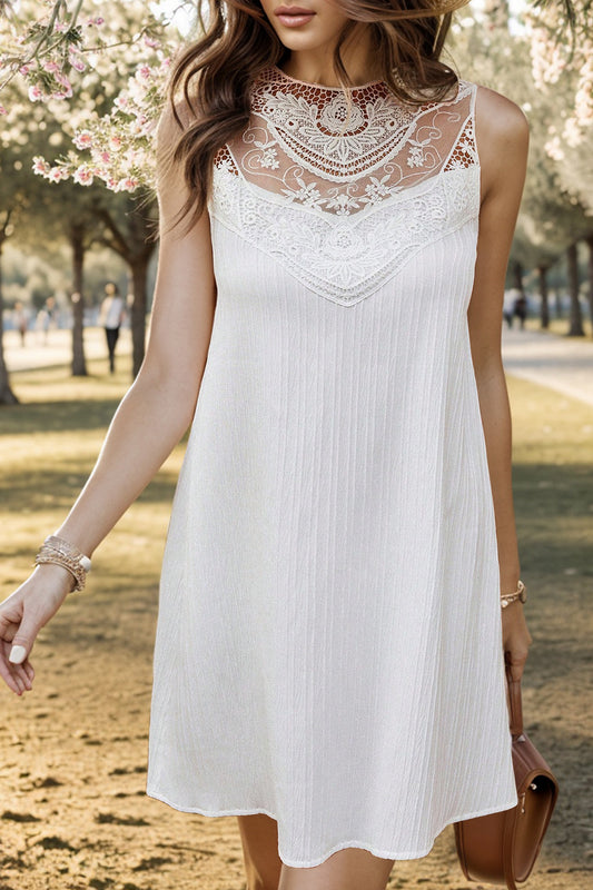 The Lace Detail Round Neck Sleeveless Dress