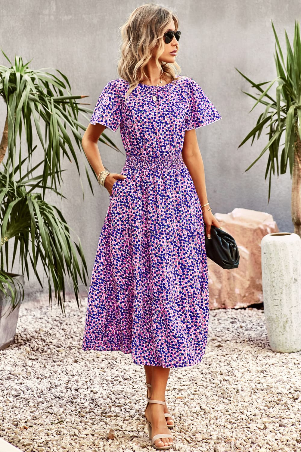 The Bold Floral Puff Sleeve Midi Dress