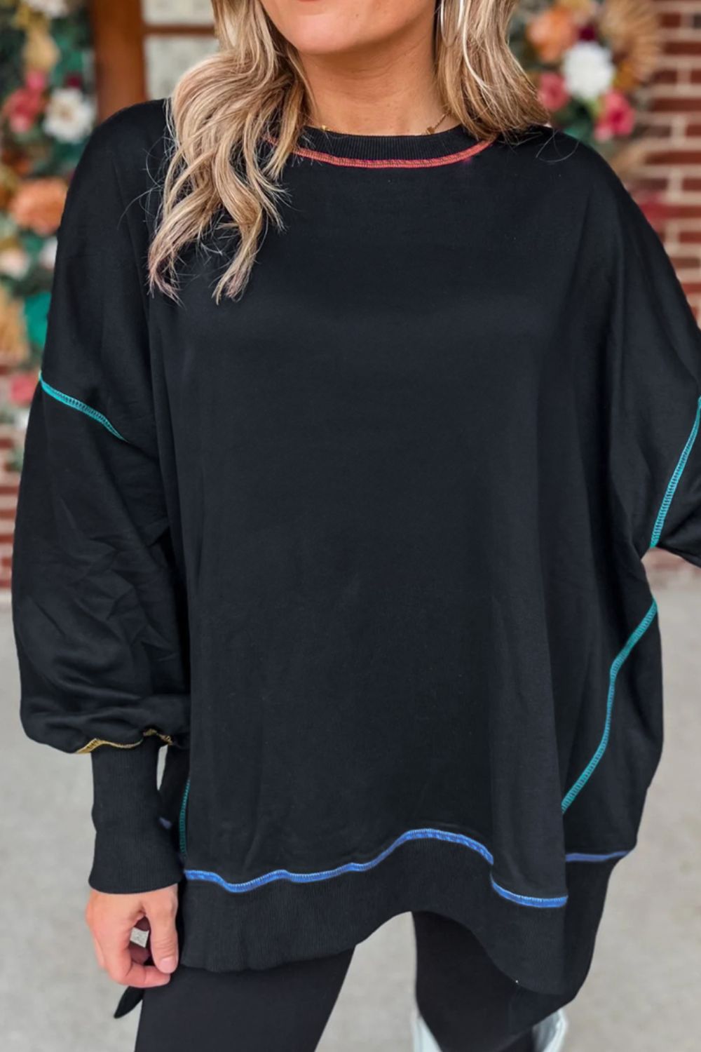 The Color Trim Lantern Sleeve Sweatshirt