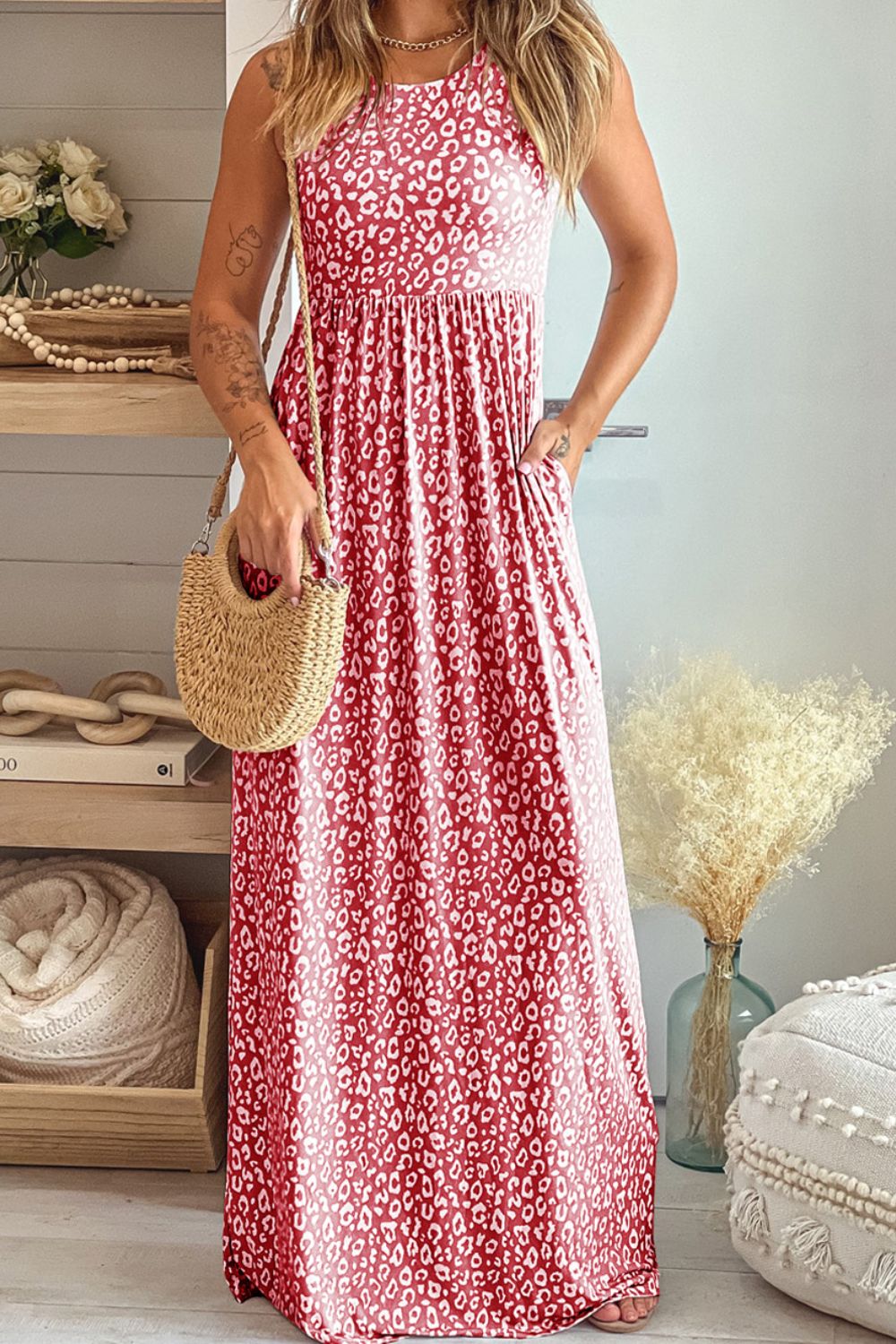 The Leopard Round Neck Sleeveless Maxi Dress