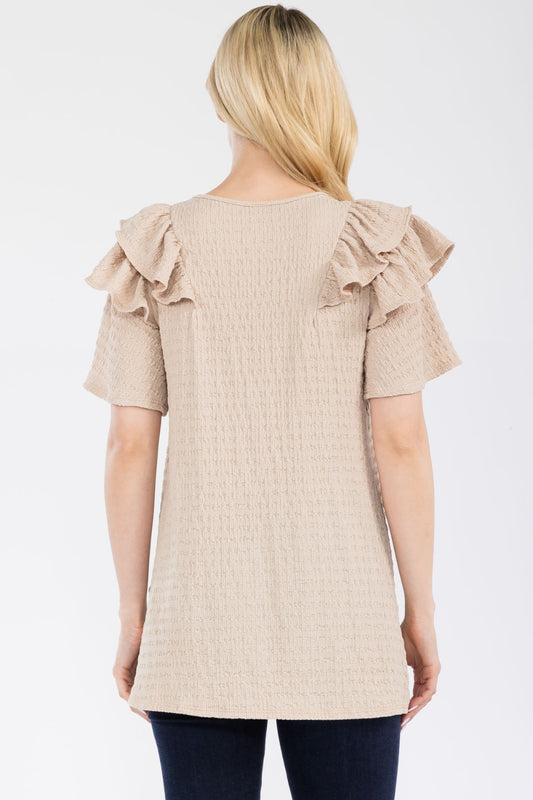 The Ruffle Layered Short Sleeve Texture Top