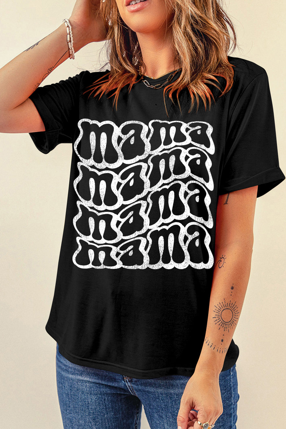 The Retro MAMA Round Neck Short Sleeve T-Shirt