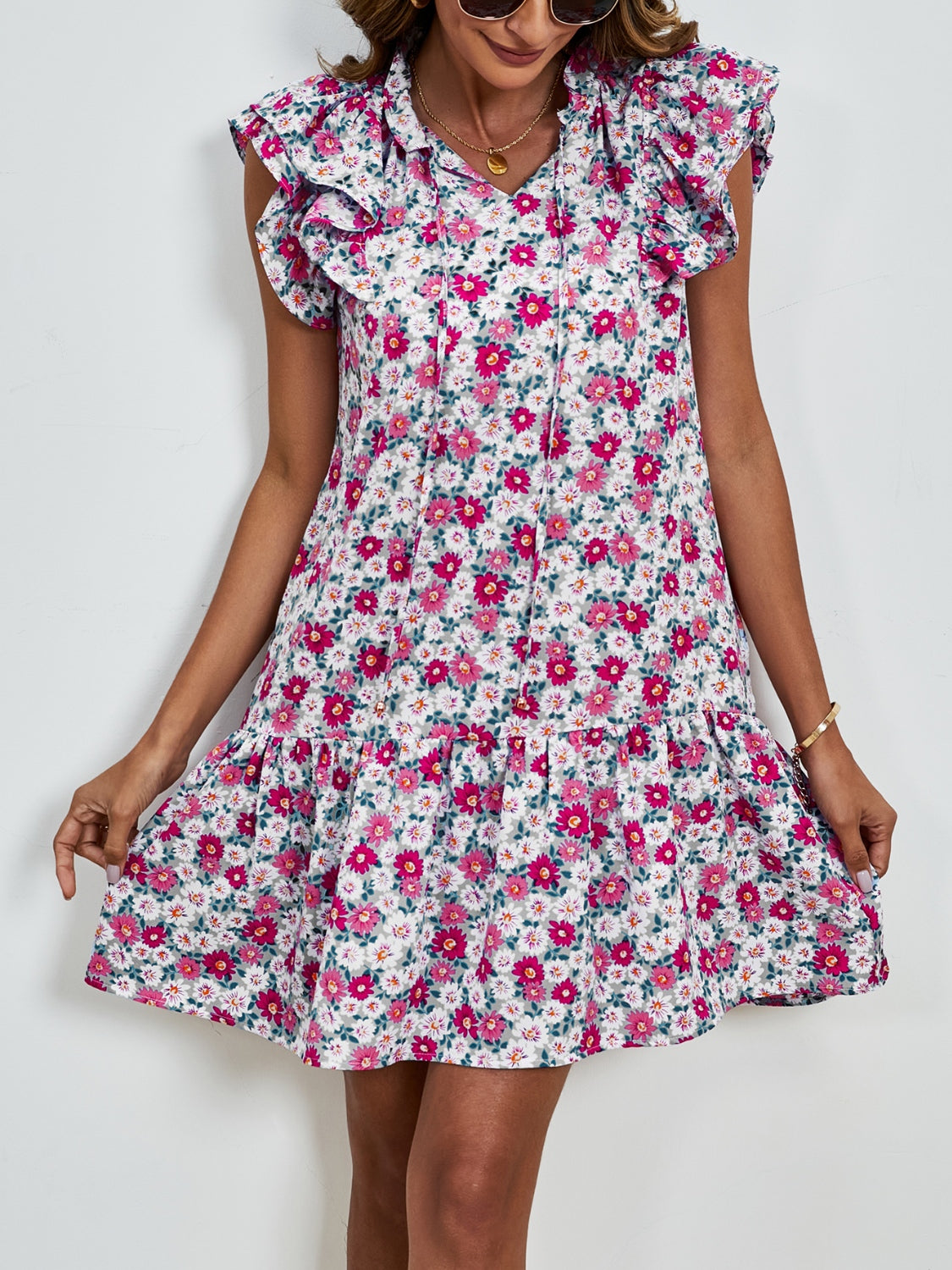 The Floral Cap Sleeve Mini Dress