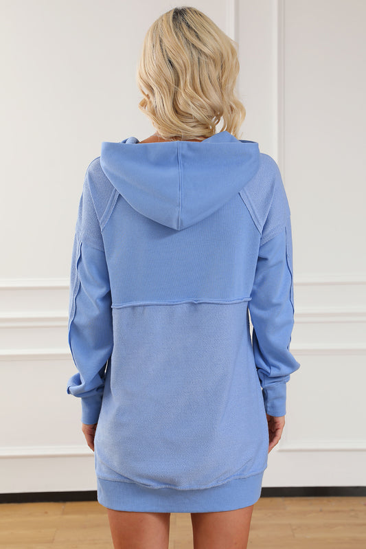 The Misty Blue Exposed Seam Slit Hoodie with Pocket