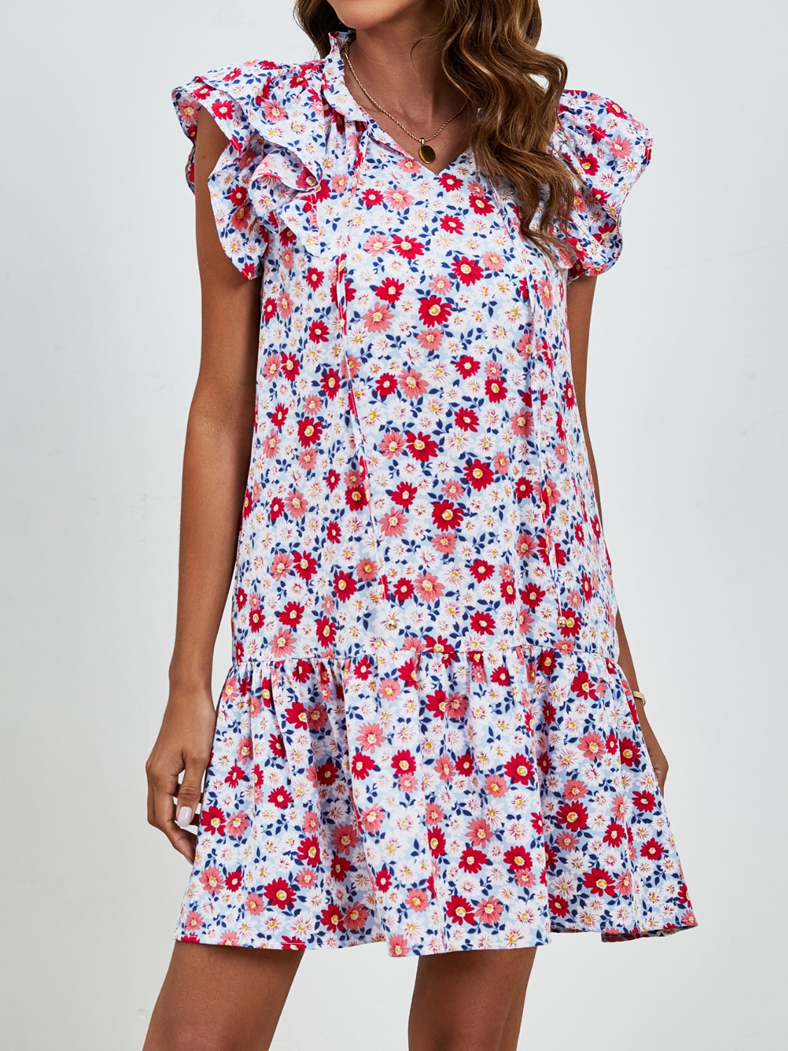 The Floral Cap Sleeve Mini Dress